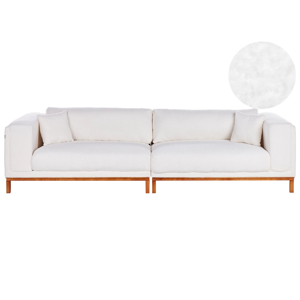 Divano moderno in tessuto tortora 4 posti con gambe in legno stile moderno