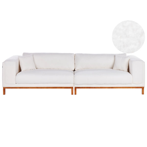 Divano moderno in tessuto tortora 4 posti con gambe in legno stile moderno