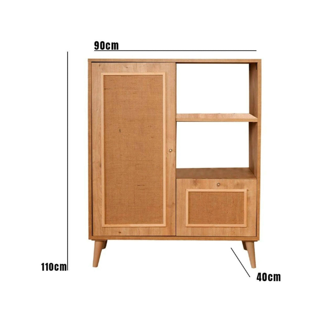 Credenza Jingu, Buffet da soggiorno, Madia da salotto, Dispensa da cucina, 90x40h110 cm, Quercia