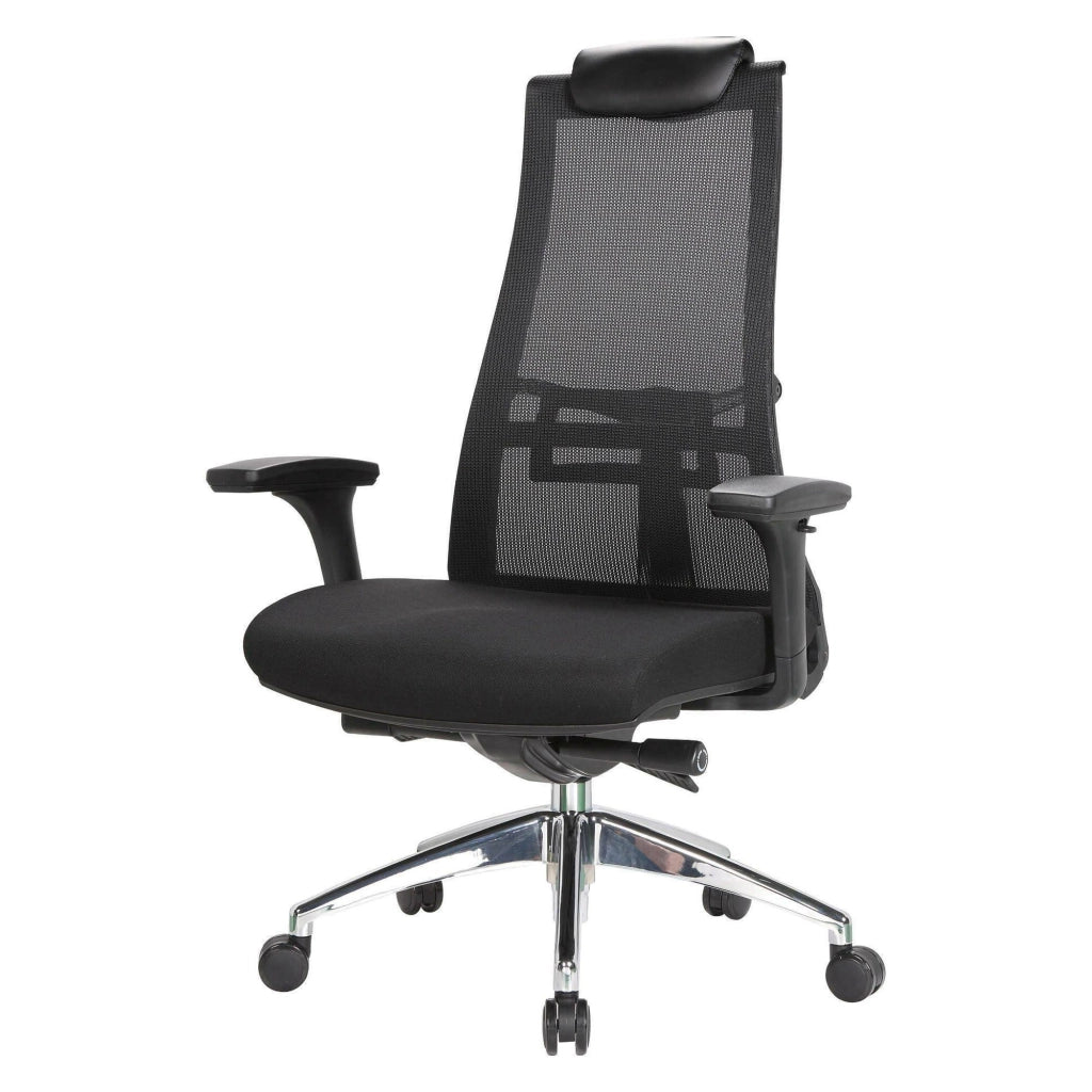Sedia da ufficio Bascape, Poltrona direzionale a rete con braccioli, Seduta ergonomica da ufficio, 71x69h110/118 cm, Nero