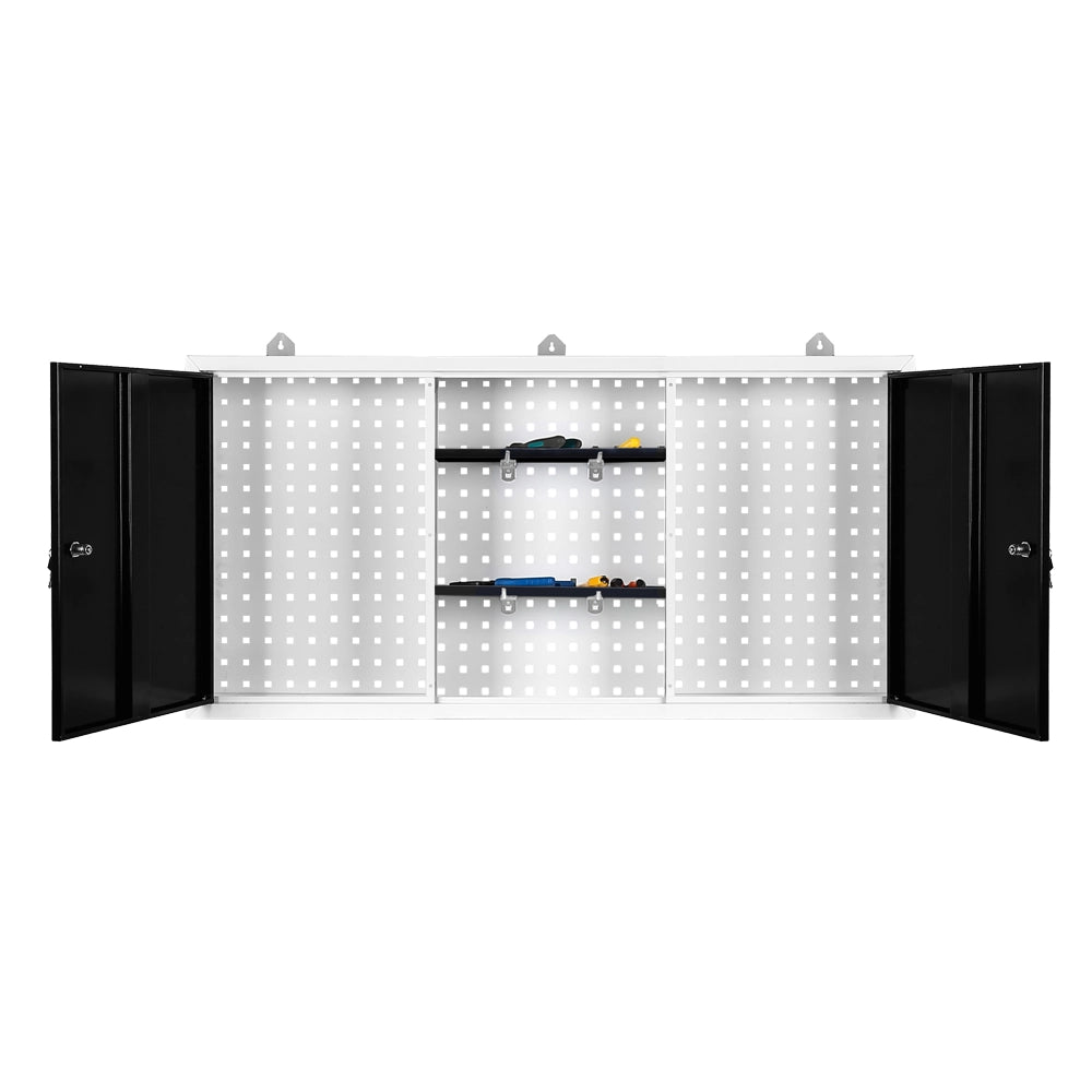 Armadio attrezzi con pensile & parete portattrezzi con 3 pannelli perforati e accessori