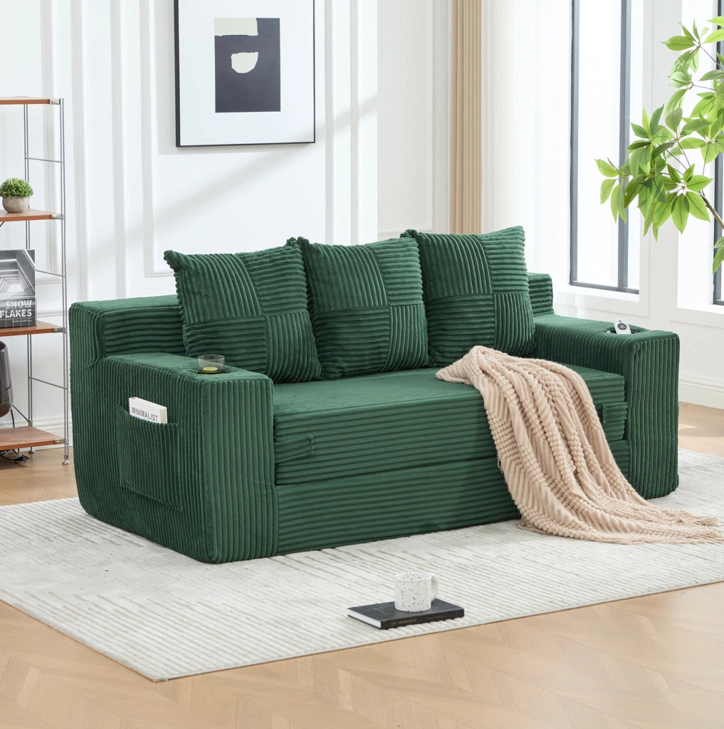 DIVANO Modulare 2 Posti 172x87x64 cm Velluto a Coste Verde Smeraldo