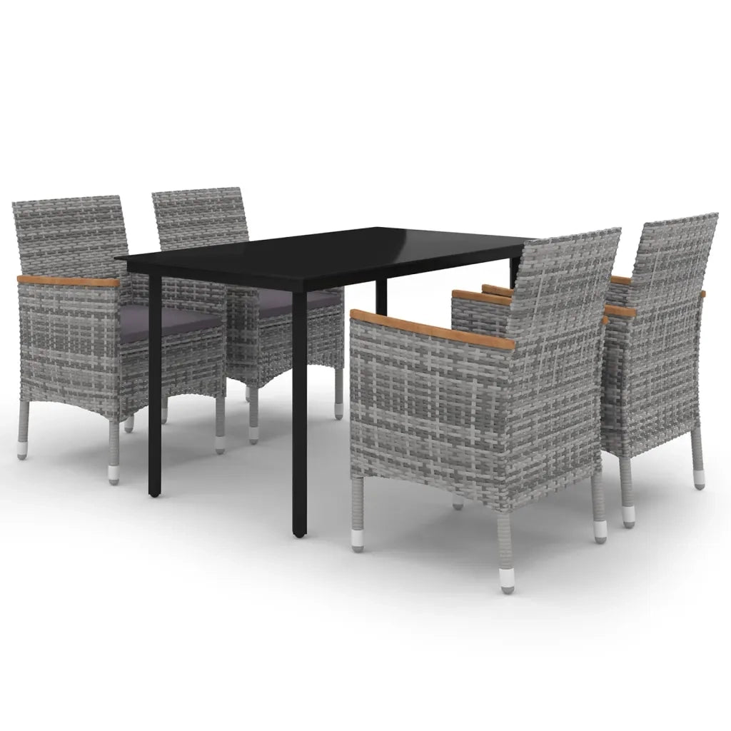 Set da Pranzo per Giardino 5 pz con Cuscini Polyrattan e Vetro cod mxl 42171