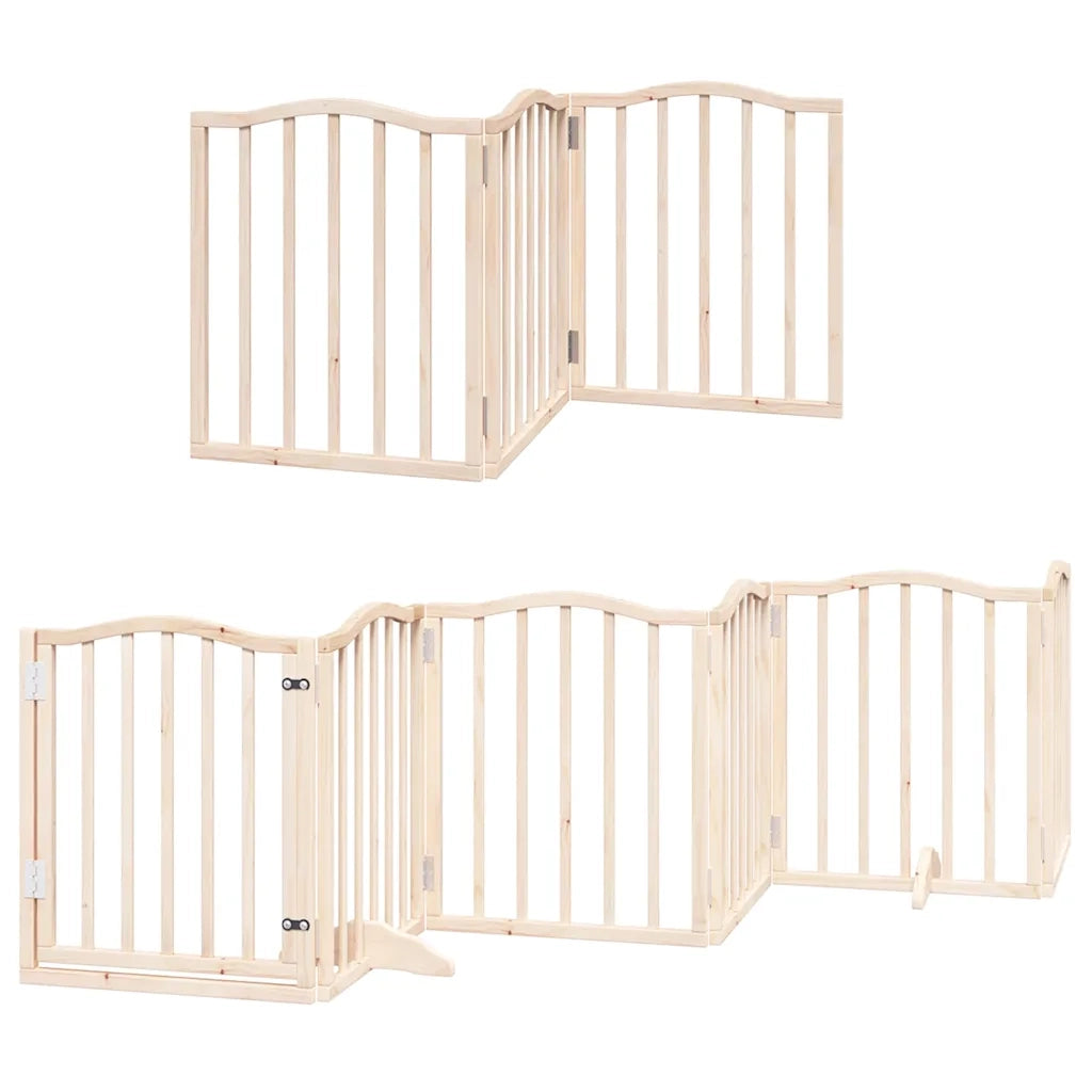 Cancello per Cani con Porta Pieghevole 9 Pannelli 450 cm Pioppo 3155585