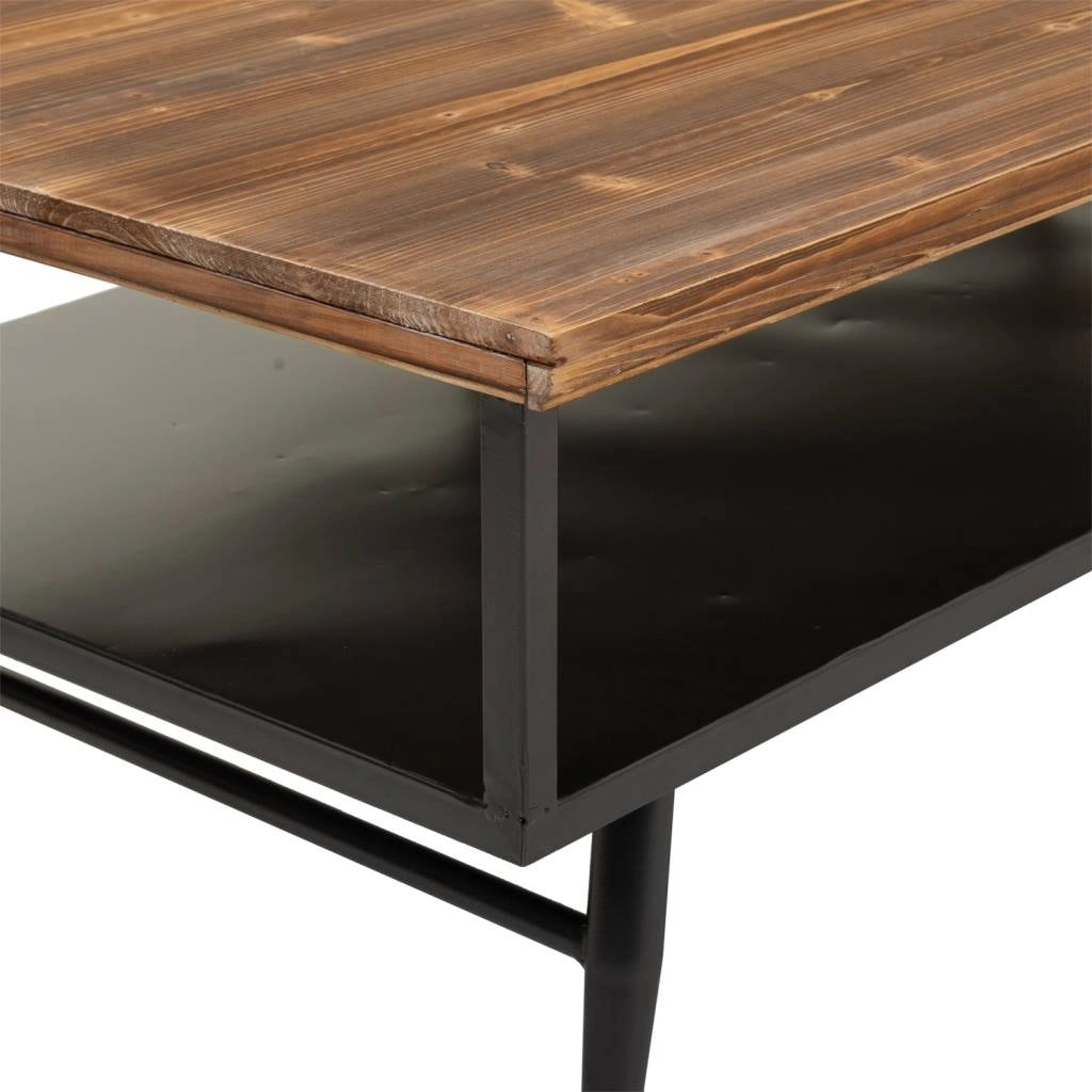 Tavolino in metallo nero e legno 125x65,5x44h