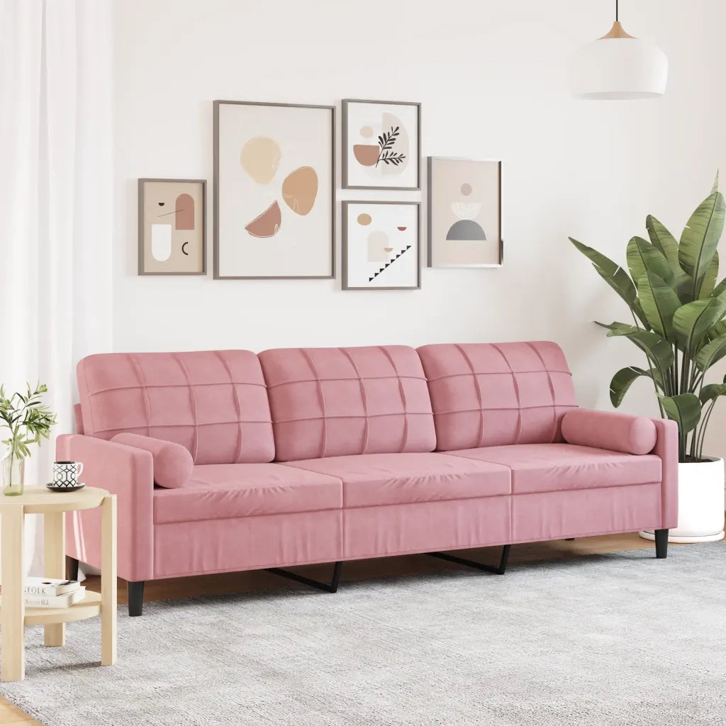 Divano | Divano da soggiorno | Sofa a 3 Posti con Cuscini Rosa 210 cm in Velluto
