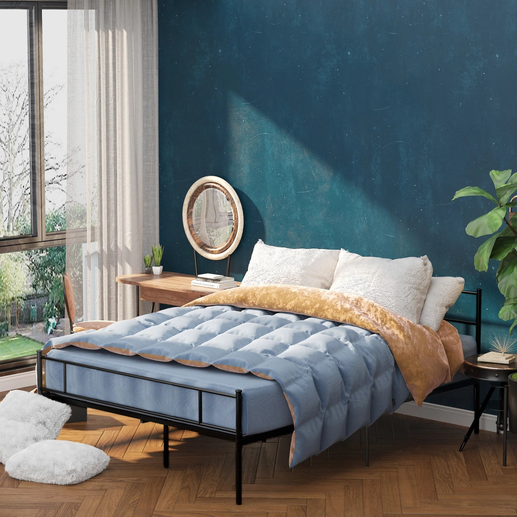 Letto Matrimoniale in Acciaio con Testiera e Pediera ¨C zephmum ¨C Nero 160x200 cm