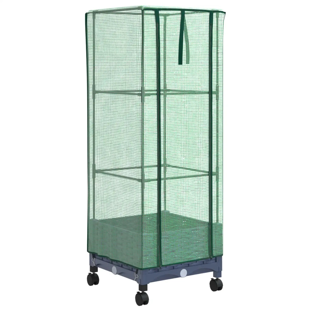 Vaso da Giardino con Copertura per Serra e Ruote Blu Grigio PP 3422926