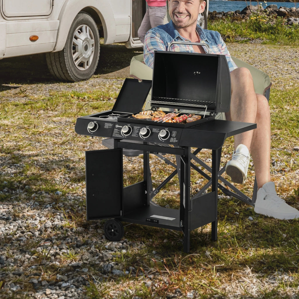 Grill a Gas 3+1 Bruciatori ¨C Minimal ¨C Nero, Acciaio Inox, 110x50x100 cm