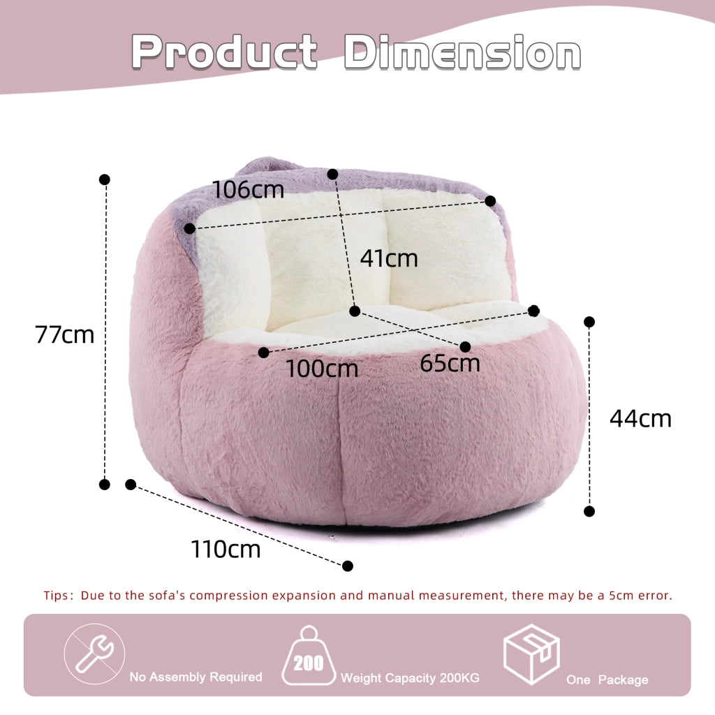 Poltrona pouf con imbottitura in schiuma sminuzzata, maniglia e base antiscivolo, in pelliccia sintetica multicolore