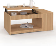 Tavolino rettangolare alzabile JULIETTE con cassa in legno a doghe color rovere