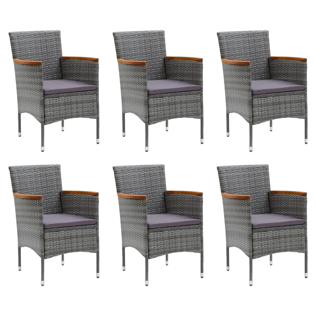 Set da Pranzo per Giardino 7 pz con Cuscini Polyrattan Grigio 3095030