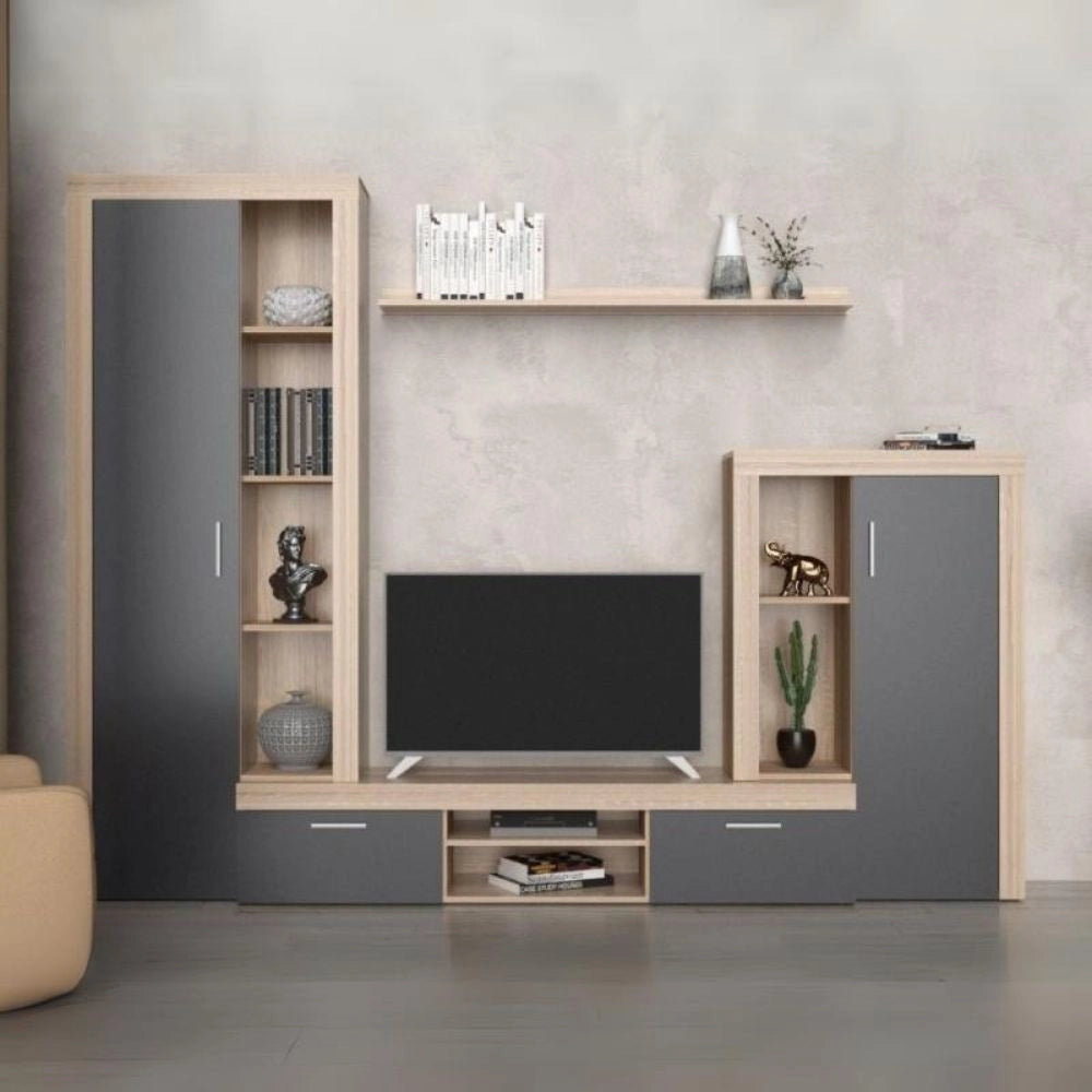 Parete attrezzata Nobel 263,1x40x202h colore rovere sonoma e grafite