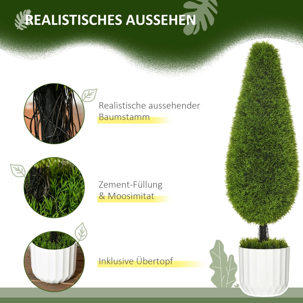Cipresso artificiale, set da 2, 90 cm, pianta d'appartamento artificiale in vaso con muschio artificiale per decorazione interna ed esterna
