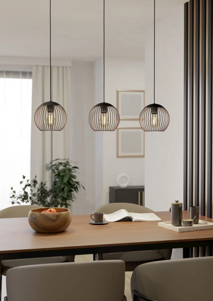 Lampadario Contemporaneo Almanzora Lineare Acciaio Nero 3 Luci E27 Ip20