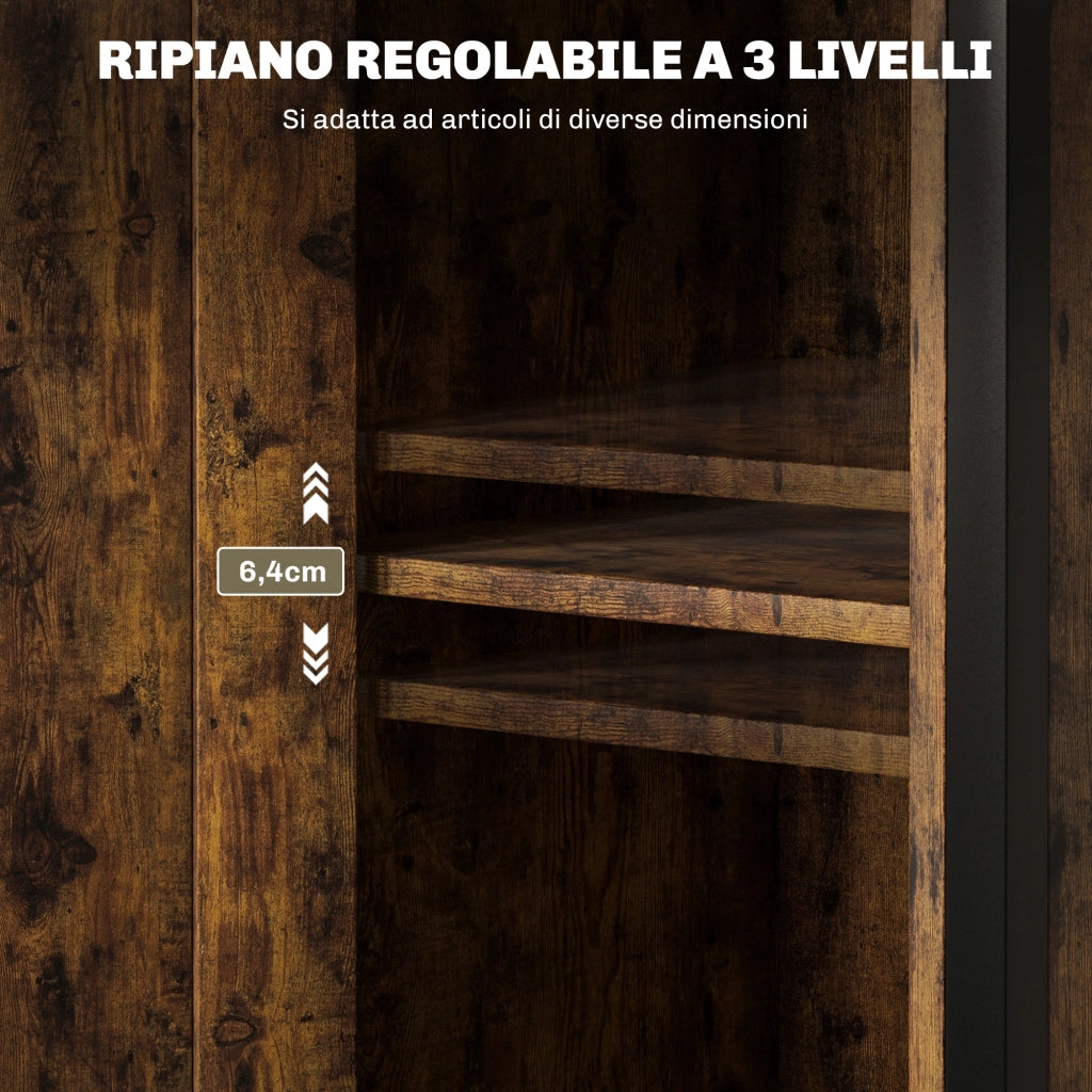 Comodino Industriale in Legno e Acciaio con 2 Ripiani ¨C zephmum ¨C Marrone 34x30x80