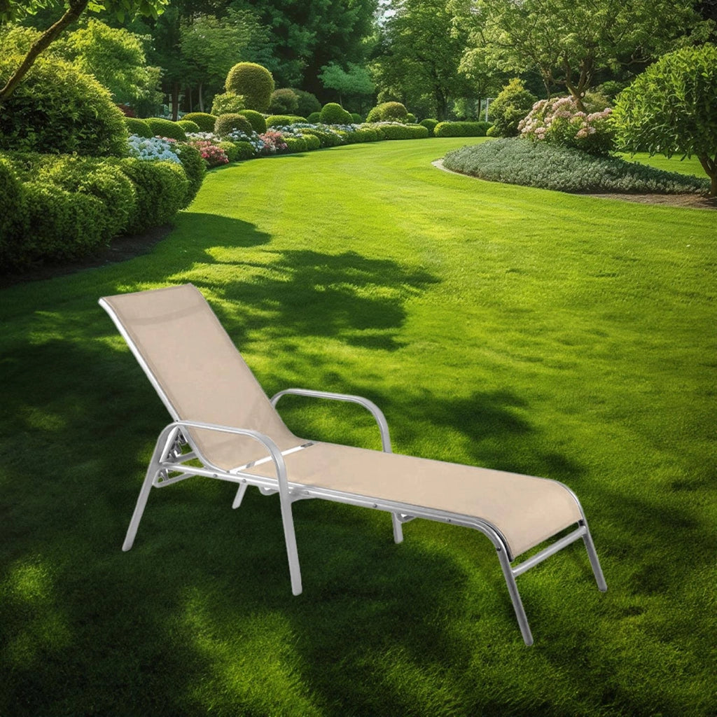 MA MAISON LETTINO PARADISE  ECRU RECLINABILE IN 4 POSIZIONI TESSUTO TEXTILENE 2X1 STRUTTURA IN ACCIAIO CON BRACCIOLI 193X65X102 CM