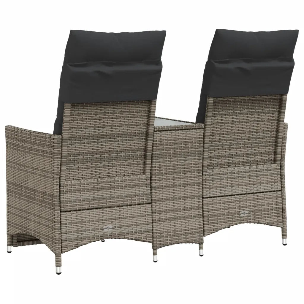 Divano Giardino Reclinabile 2 Posti Tavolino-Sofa da Giardino-Divanetto da esterno Grigio Polyrattan 185928
