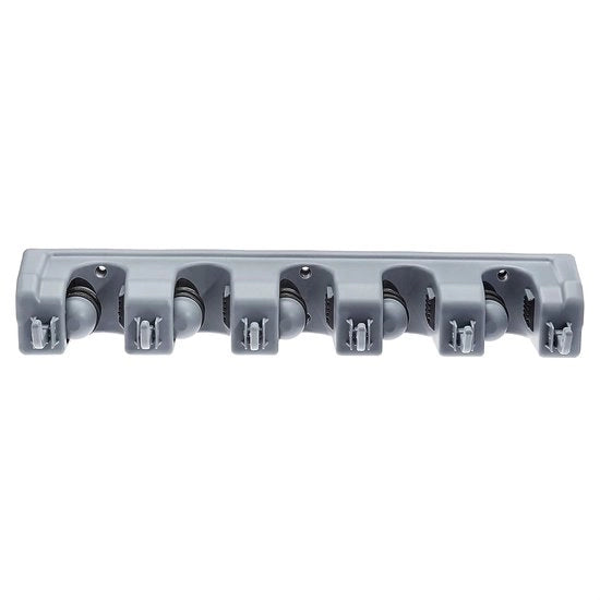 Organizzatore per strumenti di pulizia e giardinaggio rettangolare per lavanderia, cucina, serra e garage, 6 ganci e 5 fessure, grigio