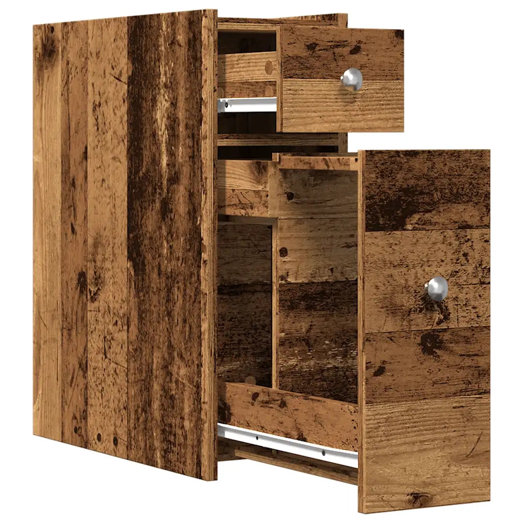 Armadietto da Bagno Stretto con Ruote Rovere Antico Truciolato