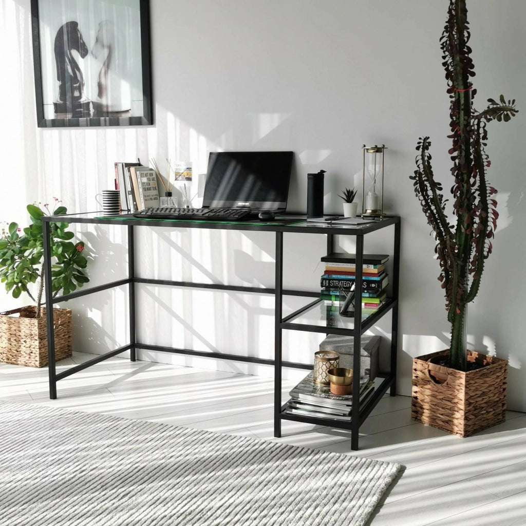 Scrivania Ameglia, Scrittoio multiuso, Tavolo per ufficio porta PC, Piano di lavoro, 130x60h75 cm, Nero
