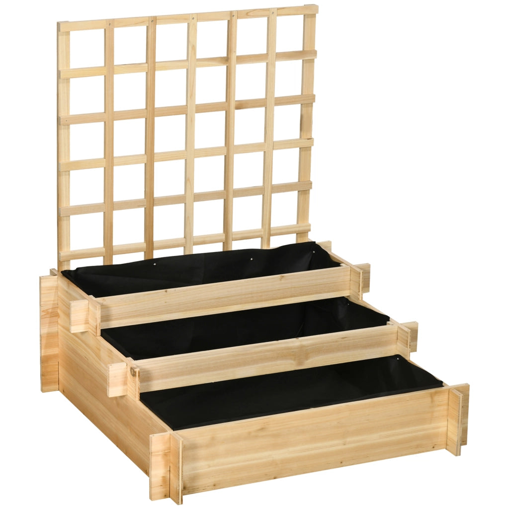Letto da giardino rialzato a 3 livelli con griglia ¨C zephmum ¨C legno naturale