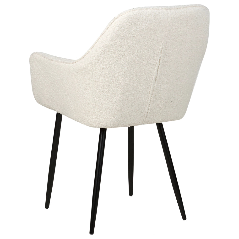 Set di 2 sedie da pranzo in tessuto bouclè bianco braccioli schienale intagliato gambe in metallo moderna industriale