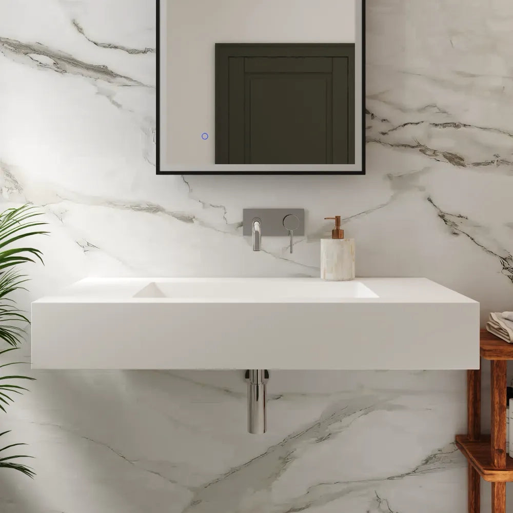 Lavabo sospeso in marmoresina 120cm bianco opaco | Koro