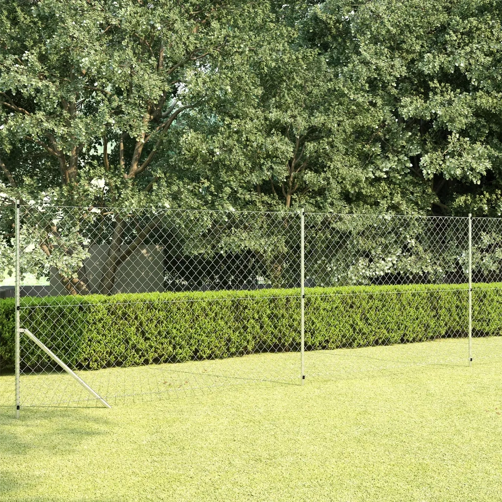 Recinzione da Giardino | Recinzione in Rete con Pali in Acciaio Zincato 15x1,5 m Argento