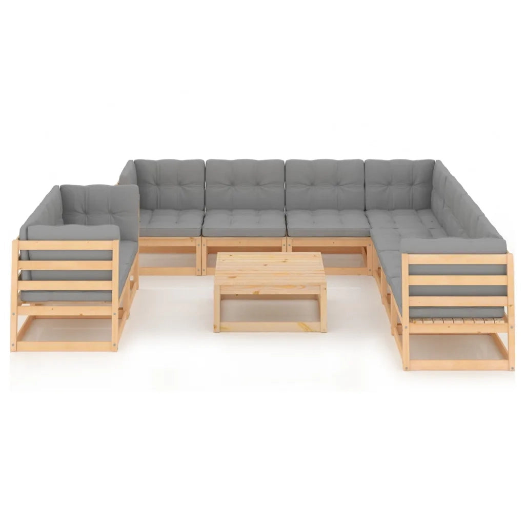 Set Salotto Giardino 10pz Cuscini Antracite Legno Massello Pino 3076969