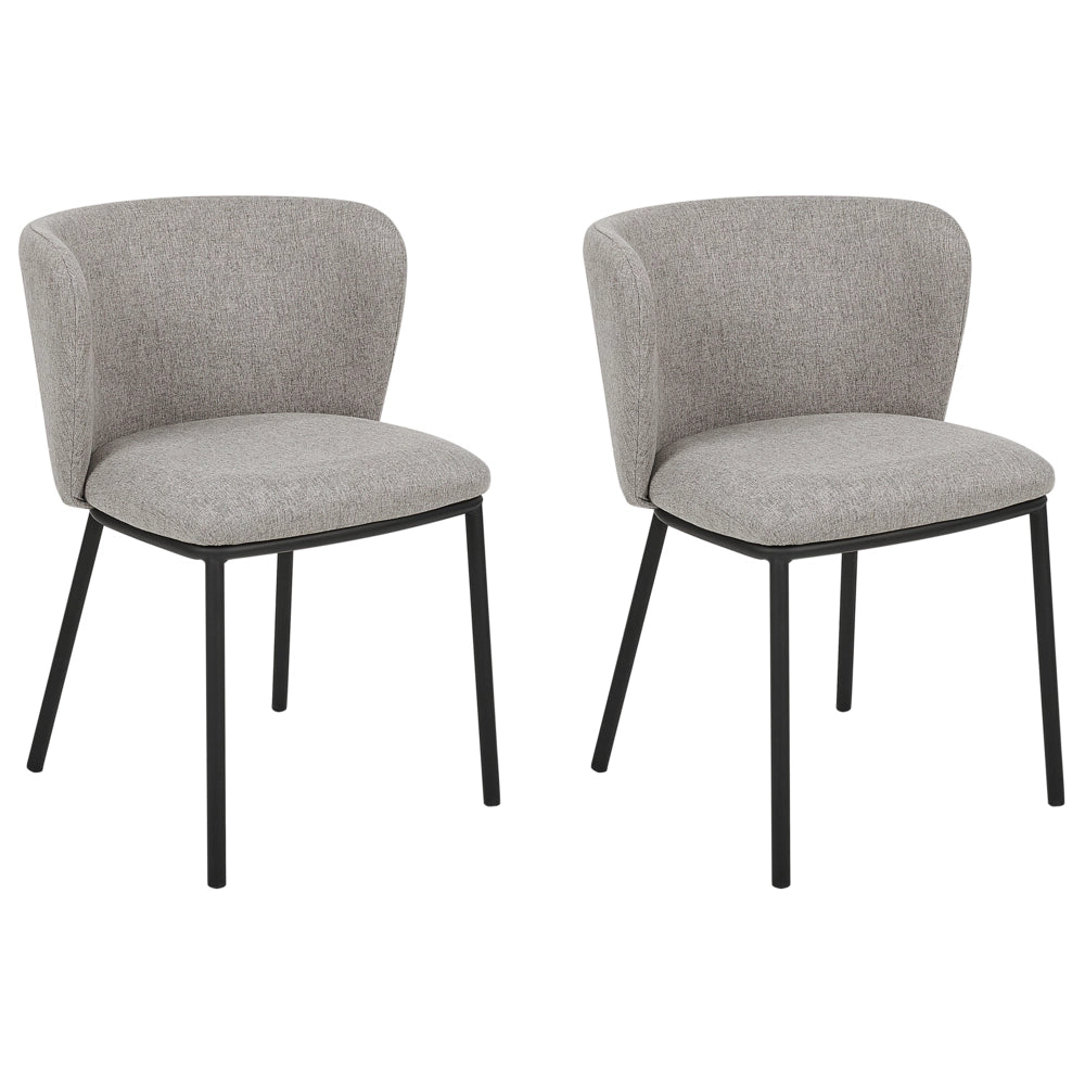 Set di 2 sedie da pranzo in poliestere grigio Rivestimenti in metallo nero Gambe senza braccioli Schienale curvo Design moderno e contemporaneo