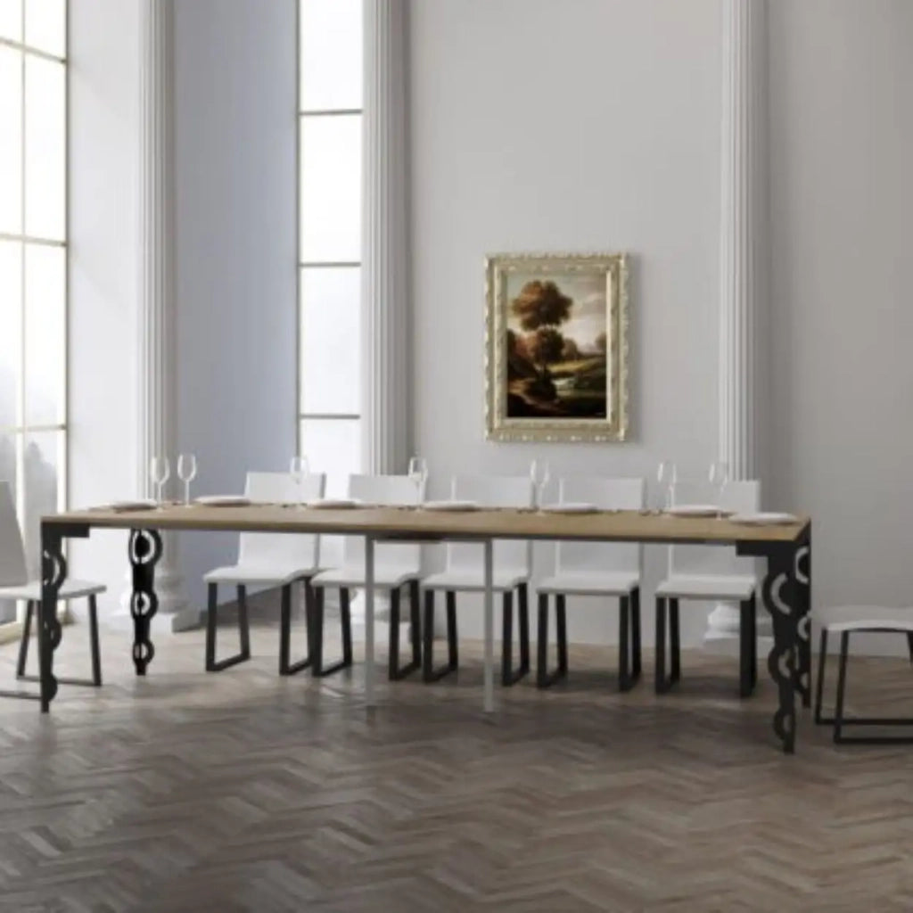 Consolle allungabile 90x40/300 cm Karamay Evolution quercia natura telaio e gambe antracite