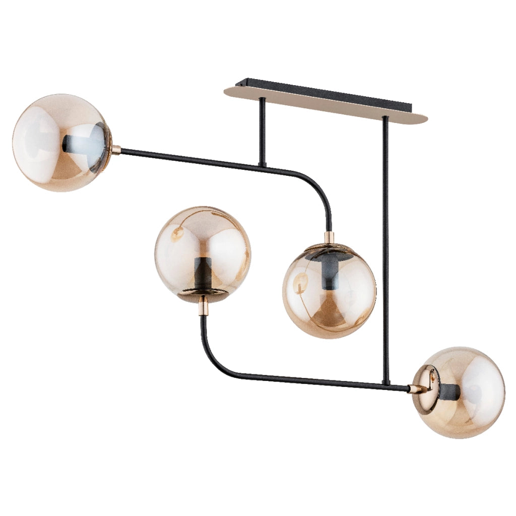 Lampadario moderno TACO Alfa oro/nero 4 sfere ambra E14