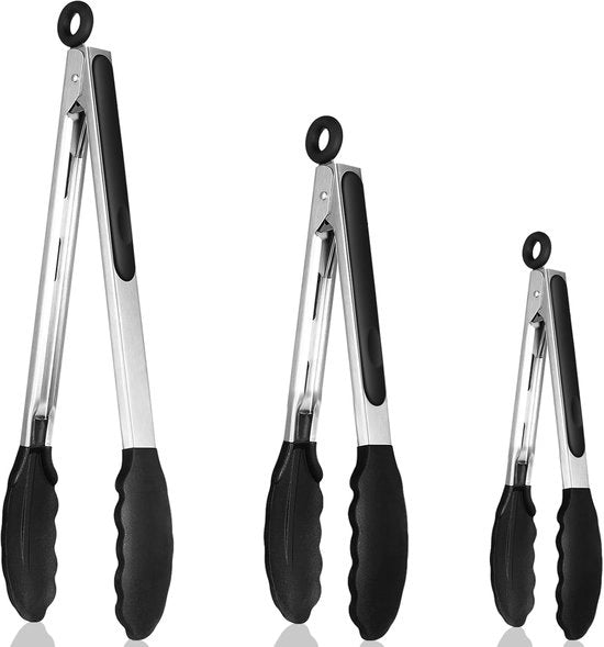 Set di tappi da cucina a 3 teste - resistenti alle shock - nero - acciaio inox e silicone
