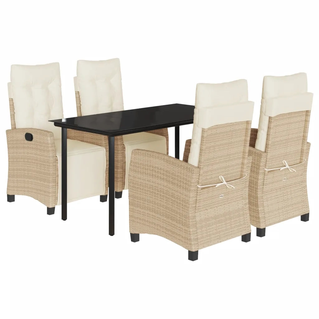 Set da Pranzo da Giardino 5 pz con Cuscini Beige in Polyrattan