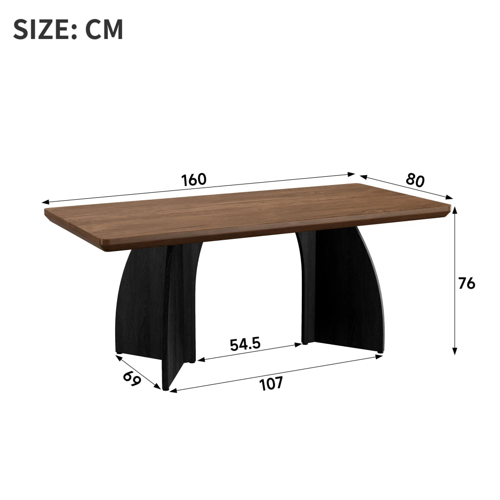 Tavolo da pranzo 160×80 cm in MDF, colore noce, per 4-6 persone, piano da 4 cm, struttura stabile, design moderno