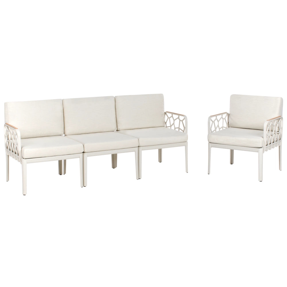 Set di divani da giardino 4 posti con struttura sintetica con cuscini beige chiaro design modero