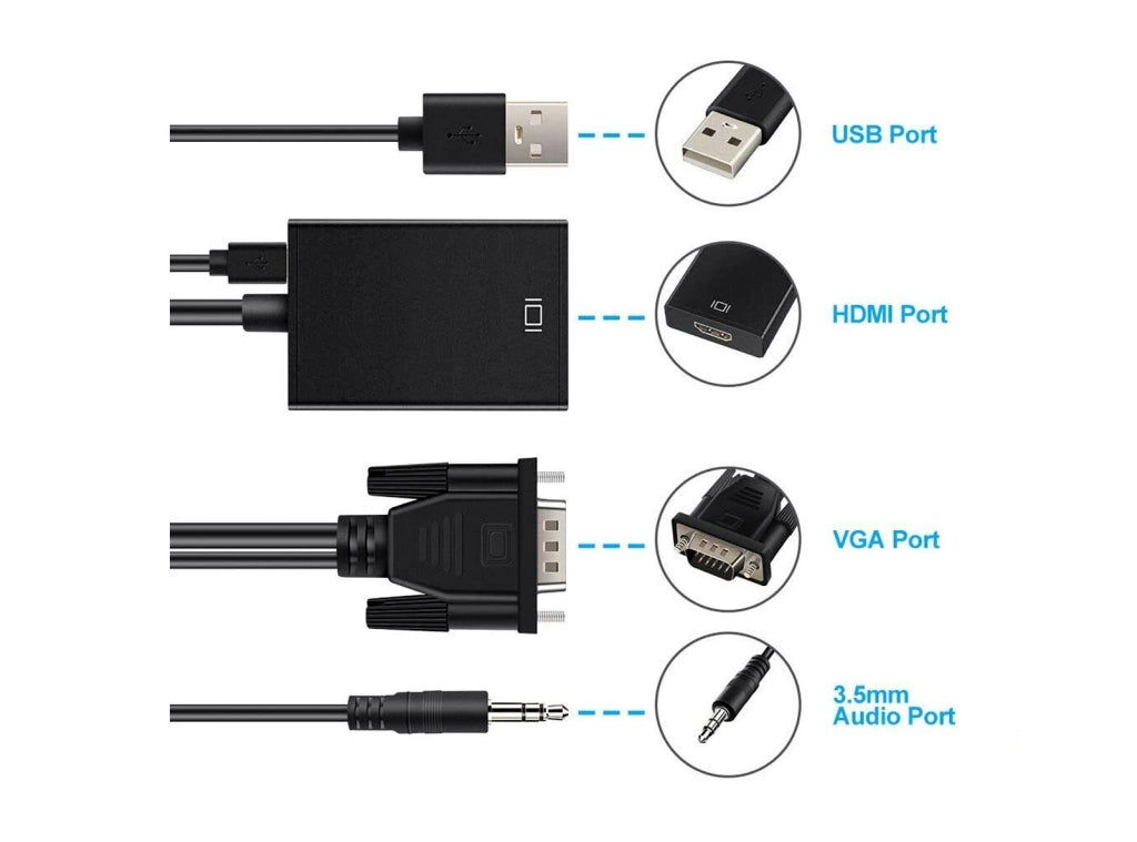 Adattatore Convertitore da VGA Maschio a HDMI Femmina con Adattatore Audio 1080P per PC Laptop a proiettore HDTV