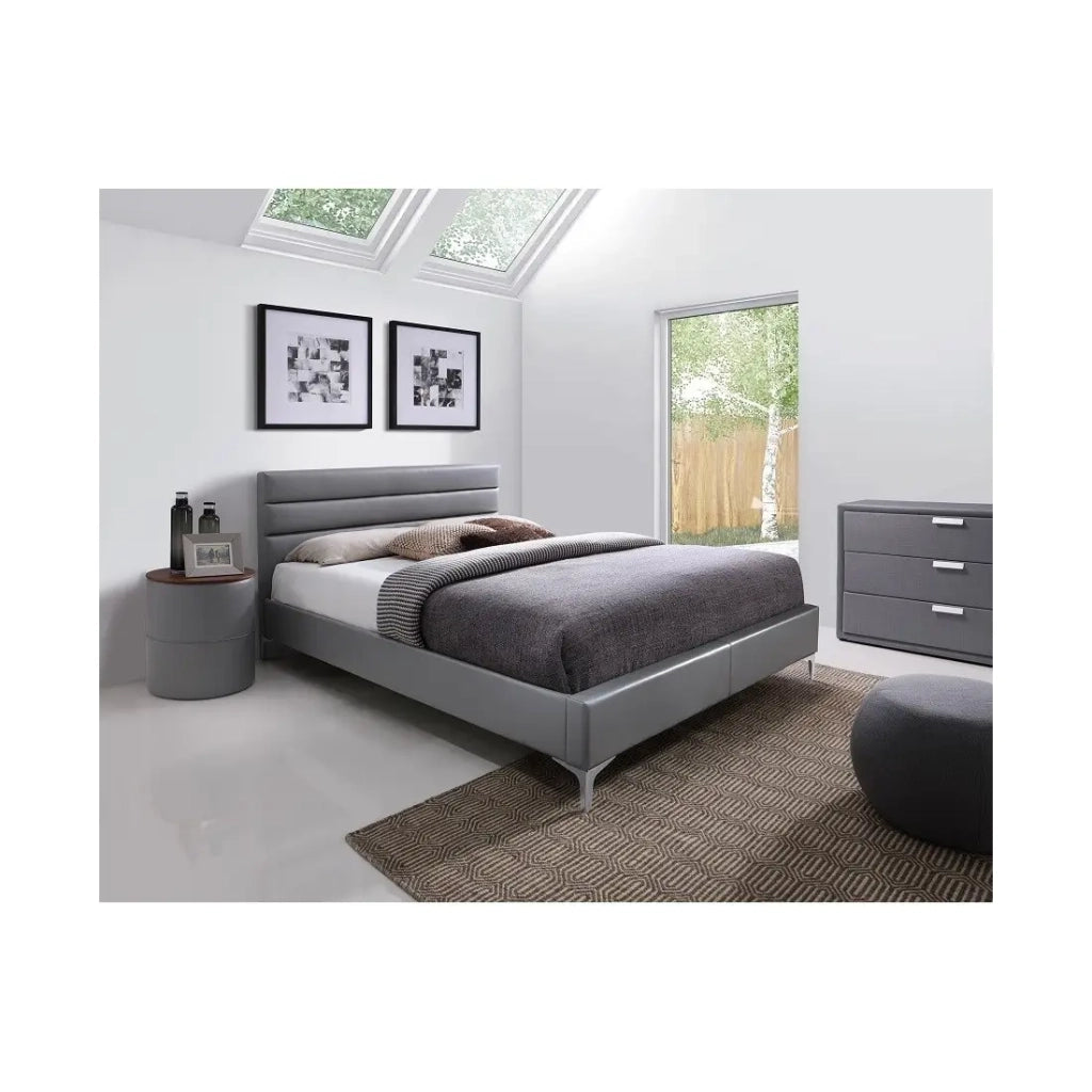 Letto con rete THOMAS 160x200 in similpelle, colore grigio