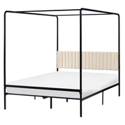 Letto a baldacchino in metallo nero con doppia testiera imbottita 140 x 200 cm moderno romantico