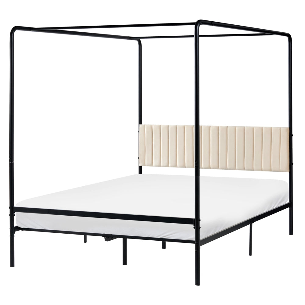 Letto a baldacchino in metallo nero con doppia testiera imbottita 140 x 200 cm moderno romantico