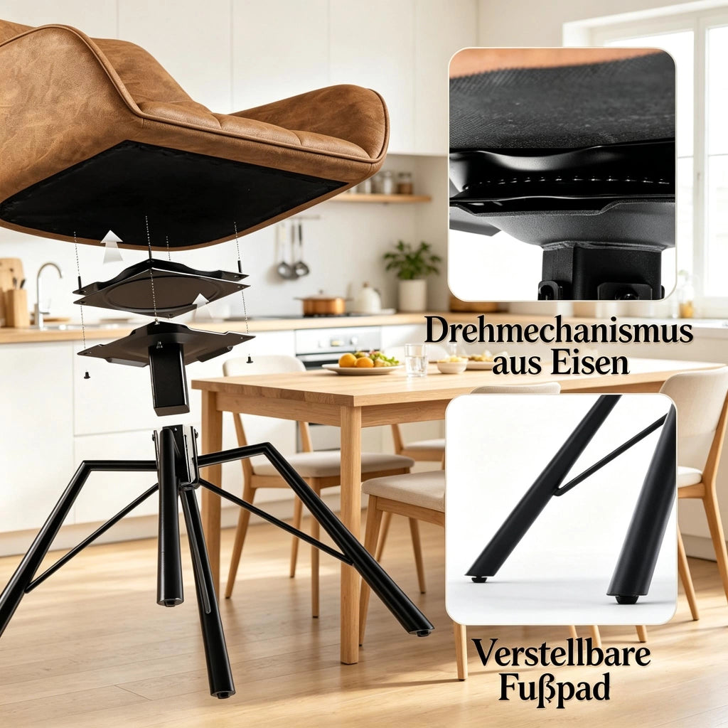 SEDIA girevole con braccioli 58,5x82,5x54,5 cm pelle sintetica marrone chiaro Set da 2 pezzi