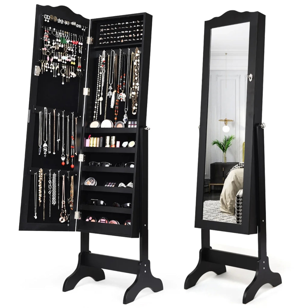 Mobile portagioielli indipendente 44,5 x 37 x 160 cm scomparti sicuro elegante MDF nero 20_0010370