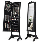 Mobile portagioielli indipendente 44,5 x 37 x 160 cm scomparti sicuro elegante MDF nero 20_0010370