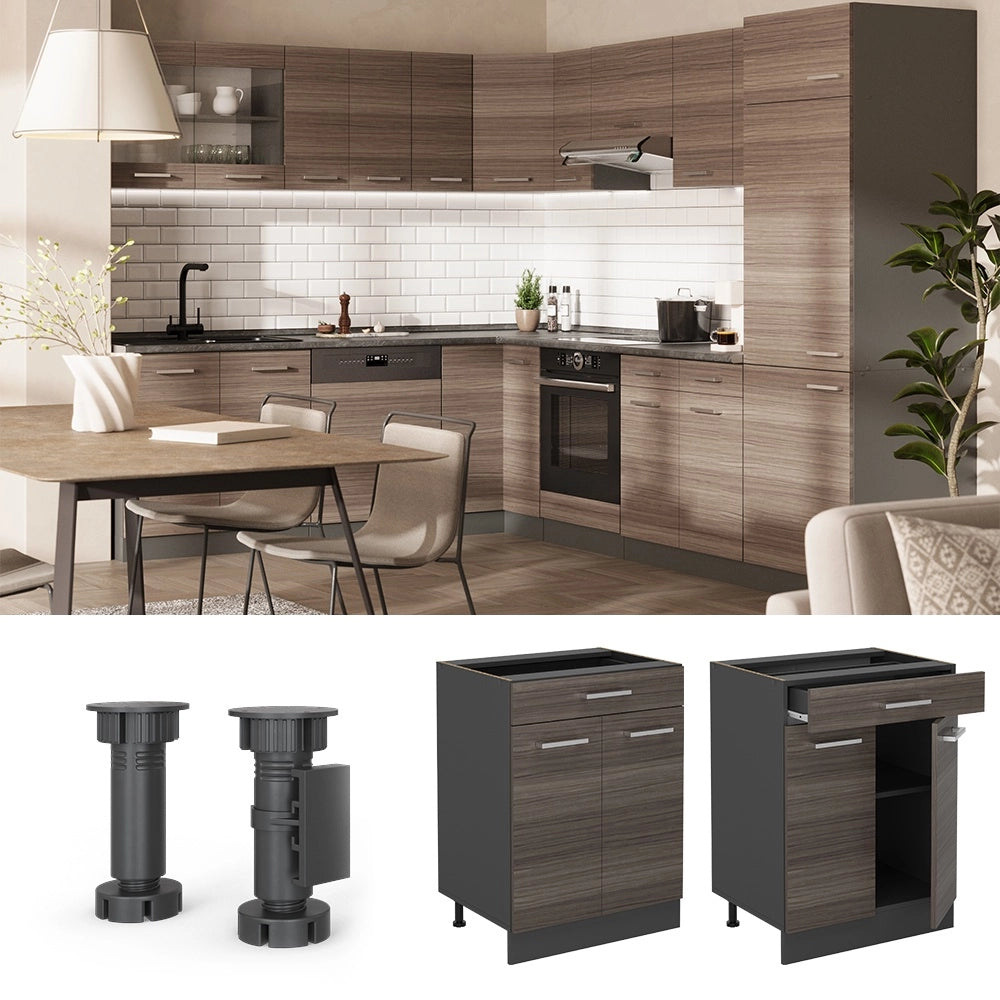 Mobiletto base per cucina R-Line Grigio nobile/Antracite 60 cm con cassetto, senza piano di lavoro Vicco