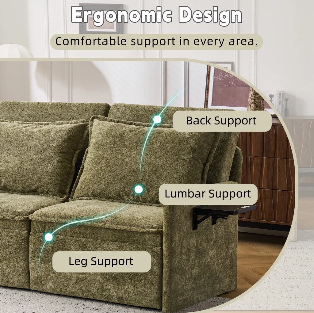 Divano letto 172,5x71x95 cm verde con USB, tasche laterali e tessuto ciniglia