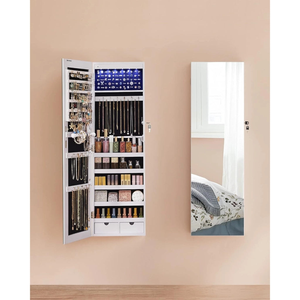 Specchiera Portagioie a Muro con Illuminazione LED e Serratura