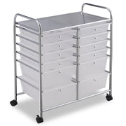 Carrello portaoggetti su ruote 64 x 38 x 75 cm 12 cassetti pratici e robusti 2 freni in metallo bianco 20_0021074