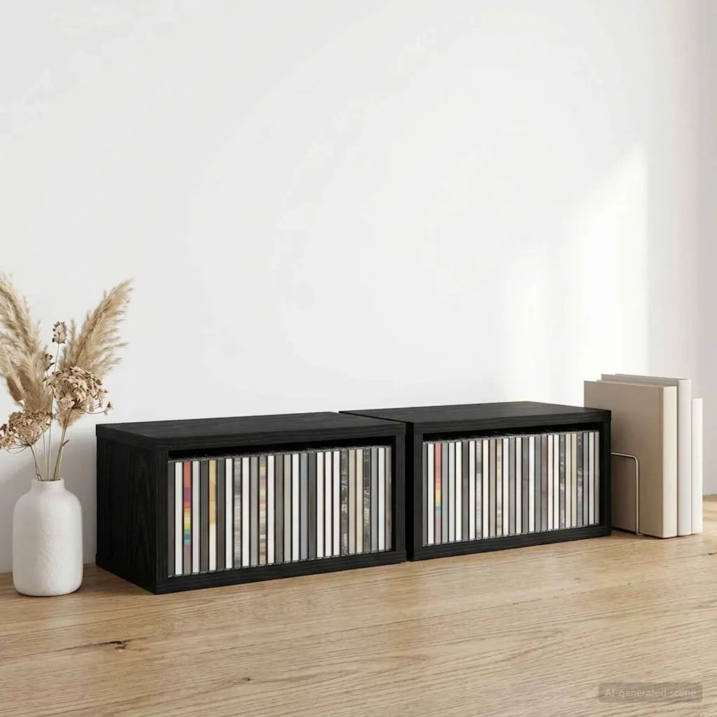Rack per Stoccaggio CD 2 pz Rovere Nero 40 x 17 x 17 cm 8012710