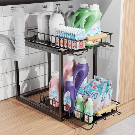 Organizzatore di accessori con chiusura a rasoio - Scaffale in metallo nero - Cassetti con riscaldamento - Organizzazione e ordine - Cucina - Bagno